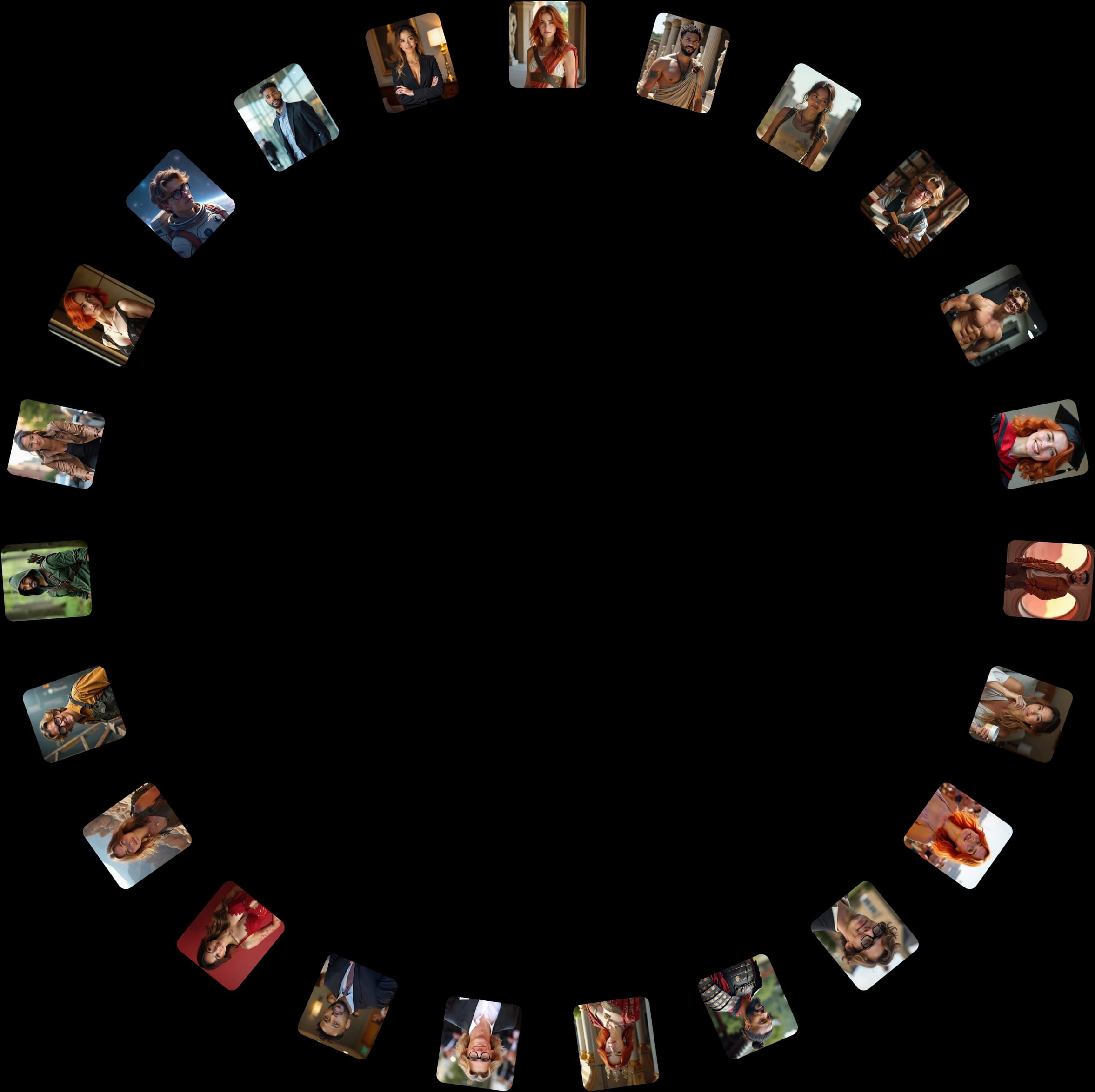 Circle of photos generated by Photographe.ai
